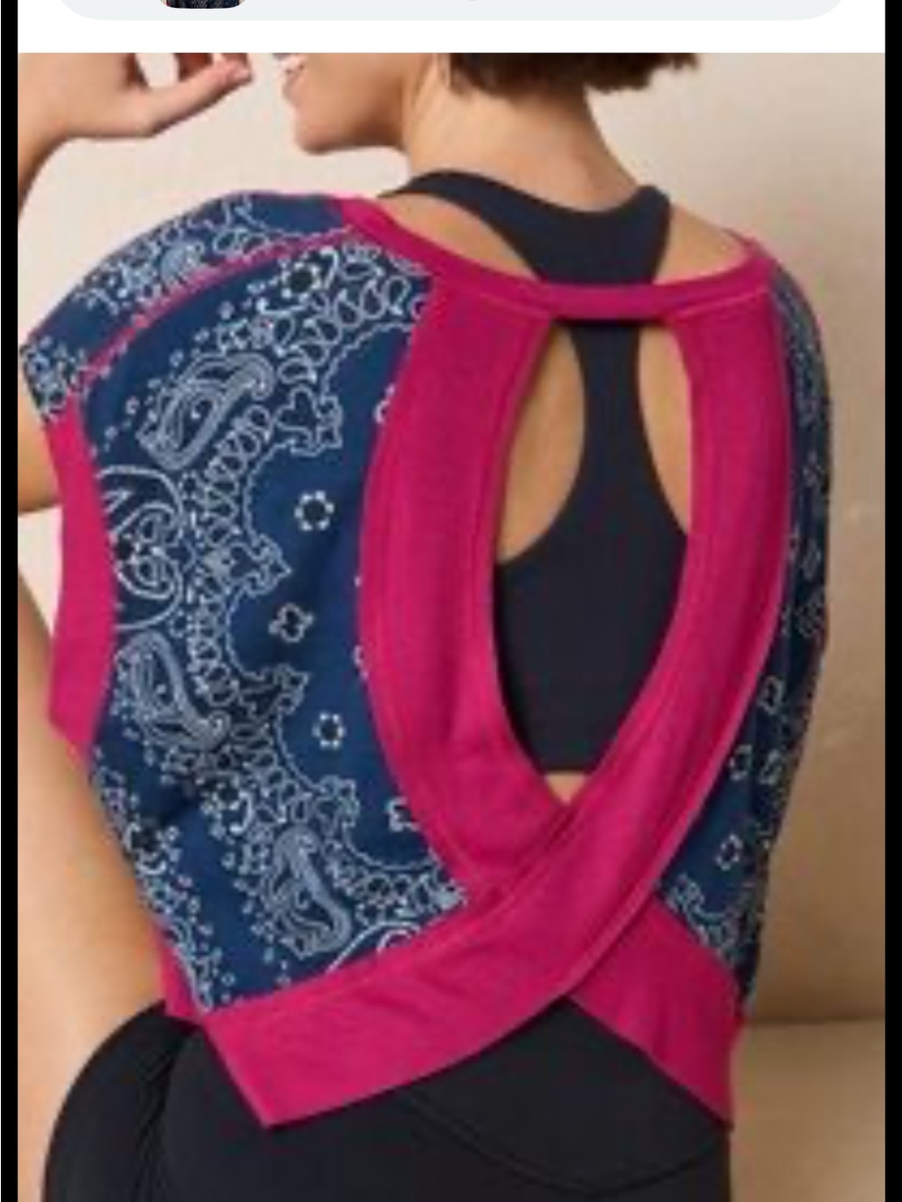 Natural Life Open-Back Bandana Print Top in Navy & Magenta